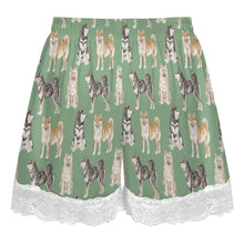 Load image into Gallery viewer, Shiba Inu Shorts for Women - Lace Trim Design - Watercolor Symphony Shiba Inu-Pajamas-Apparel,Dog Mom Gifts,Pajamas,Shiba Inu-13