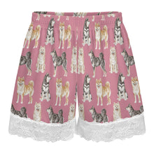 Load image into Gallery viewer, Shiba Inu Shorts for Women - Lace Trim Design - Watercolor Symphony Shiba Inu-Pajamas-Apparel,Dog Mom Gifts,Pajamas,Shiba Inu-17