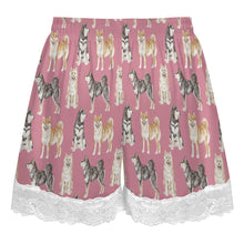Load image into Gallery viewer, Shiba Inu Shorts for Women - Lace Trim Design - Watercolor Symphony Shiba Inu-Pajamas-Apparel,Dog Mom Gifts,Pajamas,Shiba Inu-18