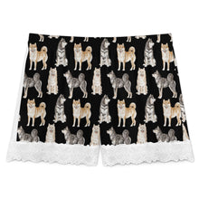 Load image into Gallery viewer, Shiba Inu Shorts for Women - Lace Trim Design - Watercolor Symphony Shiba Inu-Pajamas-Apparel,Dog Mom Gifts,Pajamas,Shiba Inu-20