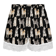 Load image into Gallery viewer, Shiba Inu Shorts for Women - Lace Trim Design - Watercolor Symphony Shiba Inu-Pajamas-Apparel,Dog Mom Gifts,Pajamas,Shiba Inu-21