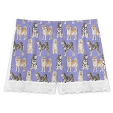 Load image into Gallery viewer, Shiba Inu Shorts for Women - Lace Trim Design - Watercolor Symphony Shiba Inu-Pajamas-Apparel,Dog Mom Gifts,Pajamas,Shiba Inu-4