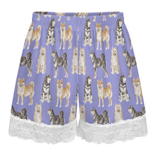 Load image into Gallery viewer, Shiba Inu Shorts for Women - Lace Trim Design - Watercolor Symphony Shiba Inu-Pajamas-Apparel,Dog Mom Gifts,Pajamas,Shiba Inu-5