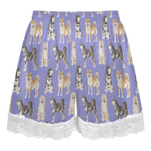 Load image into Gallery viewer, Shiba Inu Shorts for Women - Lace Trim Design - Watercolor Symphony Shiba Inu-Pajamas-Apparel,Dog Mom Gifts,Pajamas,Shiba Inu-6