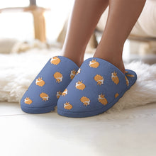 Load image into Gallery viewer, Shiba Inu Slippers for Women - Shiba Inu Charm Carousel - Flannel-Slippers-CornflowerBlue-5.5 - 6-1