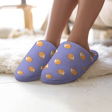 Load image into Gallery viewer, Shiba Inu Slippers for Women - Shiba Inu Charm Carousel - Flannel-Slippers-CornflowerBlue_1-5.5 - 6-5