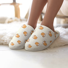 Load image into Gallery viewer, Shiba Inu Slippers for Women - Shiba Inu Charm Carousel - Flannel-Slippers-Ivory White-5.5 - 6-2
