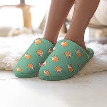 Load image into Gallery viewer, Shiba Inu Slippers for Women - Shiba Inu Charm Carousel - Flannel-Slippers-Mint Green-5.5 - 6-4