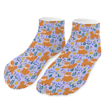 Load image into Gallery viewer, Shiba Inu Socks - Ankle Length - Flower Garden Shiba Inu-Accessories-Accessories,Dog Dad Gifts,Shiba Inu,Socks-Lavender-One size-11