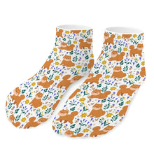Load image into Gallery viewer, Shiba Inu Socks - Ankle Length - Flower Garden Shiba Inu-Accessories-Accessories,Dog Dad Gifts,Shiba Inu,Socks-White-One size-16
