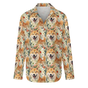 Shiba Inu's Springtime Delight Women's Shirt - 2 Designs-Apparel-Apparel, Shiba Inu, Shirt-S-White-1