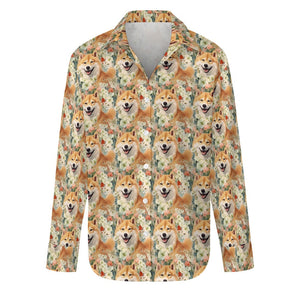 Shiba Inu's Springtime Delight Women's Shirt - 2 Designs-Apparel-Apparel, Shiba Inu, Shirt-S-White1-4