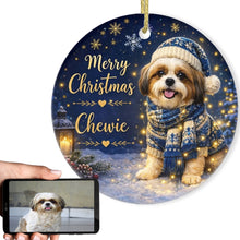 Load image into Gallery viewer, Shih Tzu Christmas Ornament - Cozy Winter Pet Portrait Design - Personalize with Photo and Name-Christmas Ornament-Christmas,Christmas Ornament,Personalize Artwork-1