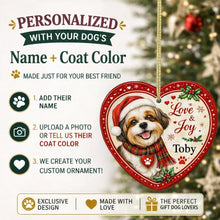 Load image into Gallery viewer, Shih Tzu Christmas Ornament - Love &amp; Joy Heart Shaped Portrait - Personalized with Name-Christmas Ornament-Christmas,Personalize Artwork,Shih Tzu-2