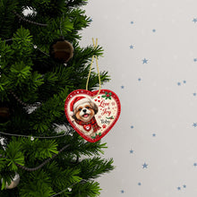 Load image into Gallery viewer, Shih Tzu Christmas Ornament - Love &amp; Joy Heart Shaped Portrait - Personalized with Name-Christmas Ornament-Christmas,Personalize Artwork,Shih Tzu-3