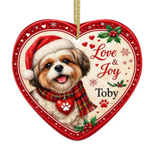 Load image into Gallery viewer, Shih Tzu Christmas Ornament - Love &amp; Joy Heart Shaped Portrait - Personalized with Name-Christmas Ornament-Christmas,Personalize Artwork,Shih Tzu-4
