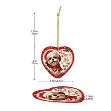 Load image into Gallery viewer, Shih Tzu Christmas Ornament - Love &amp; Joy Heart Shaped Portrait - Personalized with Name-Christmas Ornament-Christmas,Personalize Artwork,Shih Tzu-5