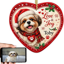 Load image into Gallery viewer, Shih Tzu Christmas Ornament - Love &amp; Joy Heart Shaped Portrait - Personalized with Name-Christmas Ornament-Christmas,Personalize Artwork,Shih Tzu-1