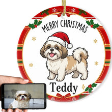 Load image into Gallery viewer, Shih Tzu Christmas Ornament - Personalized Whimsical Holiday Cartoon Art Design - with Name-Christmas Ornament-Christmas,Personalize Artwork,Shih Tzu-1