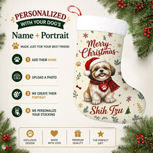 Load image into Gallery viewer, Shih Tzu Christmas Stocking - Cozy Festive Wishes - Personalize with Photo and Name-Christmas Ornament-Christmas,Christmas Stocking,Personalize Artwork-2