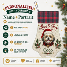 Load image into Gallery viewer, Shih Tzu Christmas Stocking - Holly &amp; Tartan Portrait - Personalize with Photo and Name-Christmas Ornament-Christmas,Christmas Stocking,Personalize Artwork-2