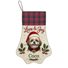 Load image into Gallery viewer, Shih Tzu Christmas Stocking - Holly &amp; Tartan Portrait - Personalize with Photo and Name-Christmas Ornament-Christmas,Christmas Stocking,Personalize Artwork-3