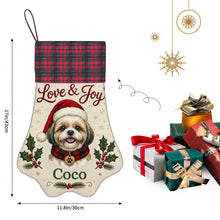 Load image into Gallery viewer, Shih Tzu Christmas Stocking - Holly &amp; Tartan Portrait - Personalize with Photo and Name-Christmas Ornament-Christmas,Christmas Stocking,Personalize Artwork-4
