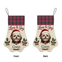 Load image into Gallery viewer, Shih Tzu Christmas Stocking - Holly &amp; Tartan Portrait - Personalize with Photo and Name-Christmas Ornament-Christmas,Christmas Stocking,Personalize Artwork-5