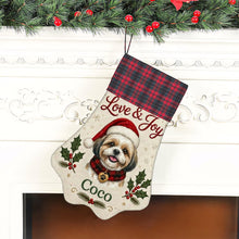 Load image into Gallery viewer, Shih Tzu Christmas Stocking - Holly &amp; Tartan Portrait - Personalize with Photo and Name-Christmas Ornament-Christmas,Christmas Stocking,Personalize Artwork-6