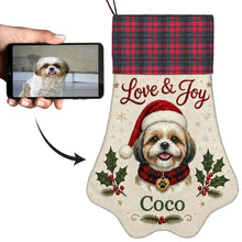 Load image into Gallery viewer, Shih Tzu Christmas Stocking - Holly &amp; Tartan Portrait - Personalize with Photo and Name-Christmas Ornament-Christmas,Christmas Stocking,Personalize Artwork-1