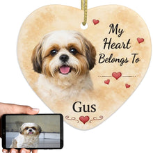 Load image into Gallery viewer, Shih Tzu Dog Ornament - My Heart Belongs To Design - Personalized with Name-Christmas Ornament-Christmas,Personalize Artwork,Shih Tzu-1