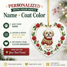 Load image into Gallery viewer, Shih Tzu Ornament - Personalized Heart Shaped Christmas Rose Border - with Name-Christmas Ornament-Christmas,Personalize Artwork,Shih Tzu-2
