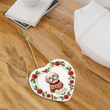Load image into Gallery viewer, Shih Tzu Ornament - Personalized Heart Shaped Christmas Rose Border - with Name-Christmas Ornament-Christmas,Personalize Artwork,Shih Tzu-6