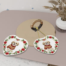 Load image into Gallery viewer, Shih Tzu Ornament - Personalized Heart Shaped Christmas Rose Border - with Name-Christmas Ornament-Christmas,Personalize Artwork,Shih Tzu-7