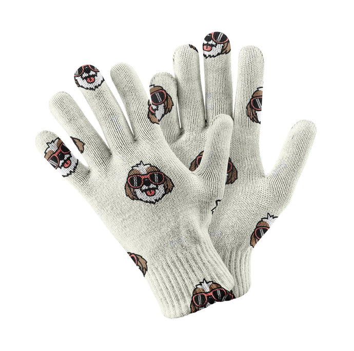 Shih Tzu with Shades Touch Screen Gloves-Accessories-Accessories, Dog Dad Gifts, Dog Mom Gifts, Gloves-White-1