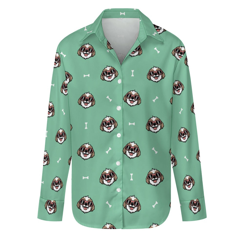 Shih Tzu with Shades Women's Shirt-S-MediumAquaMarine-12