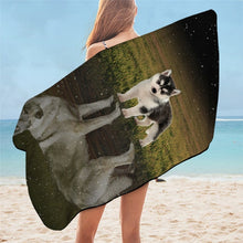Load image into Gallery viewer, Siberian Husky Love Beach Towels-Home Decor-Dogs, Home Decor, Siberian Husky, Towel-Husky - Puppy to Grown Reflection-2