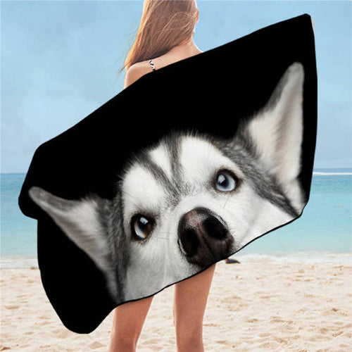 Siberian Husky Love Beach Towels-Home Decor-Dogs, Home Decor, Siberian Husky, Towel-Husky - Peeping-1