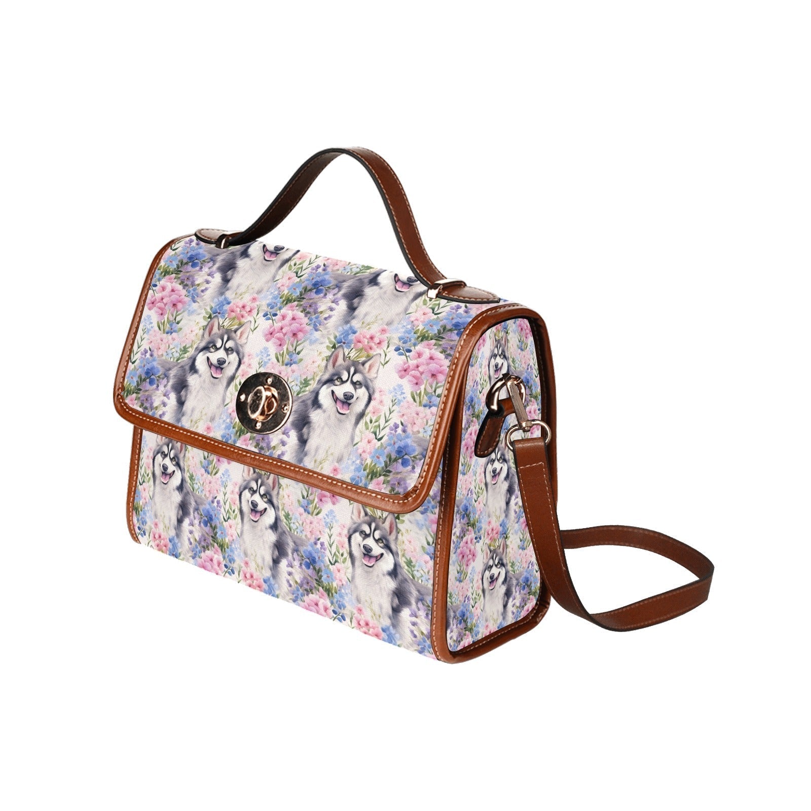 Siberian Serenity Pastel Florals Husky Satchel Bag Purse