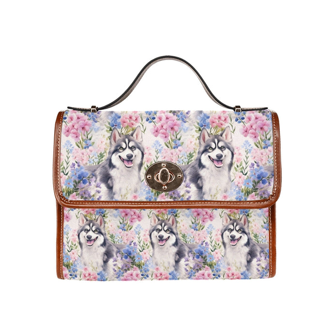 Siberian Serenity Pastel Florals Husky Satchel Bag Purse-Accessories-Accessories, Bags, Purse, Siberian Husky-One Size-1