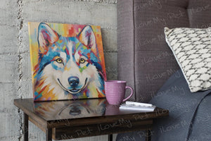 Siberian Splendor Husky Wall Art Poster-Art-Dog Art, Home Decor, Poster, Siberian Husky-Framed Light Canvas-Small - 8x8"-1