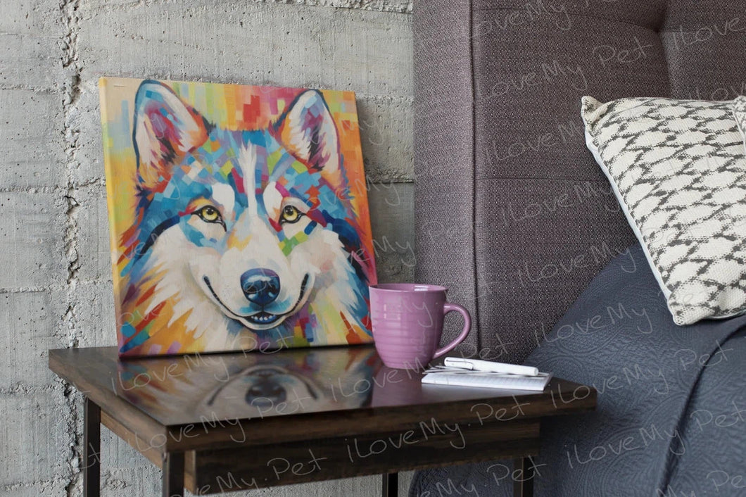 Siberian Splendor Husky Wall Art Poster-Art-Dog Art, Home Decor, Poster, Siberian Husky-Framed Light Canvas-Small - 8x8