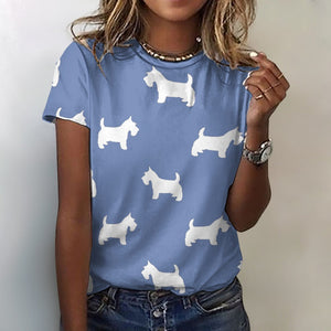 Simple Westie Love All Over Print Women's Cotton T-Shirt - 4 Colors-Apparel-Apparel, Shirt, T Shirt, West Highland Terrier-2XS-CornflowerBlue-6