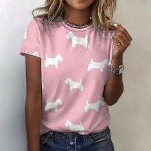 Load image into Gallery viewer, Simple Westie Love All Over Print Women&#39;s Cotton T-Shirt - 4 Colors-Apparel-Apparel, Shirt, T Shirt, West Highland Terrier-2XS-Pink-1