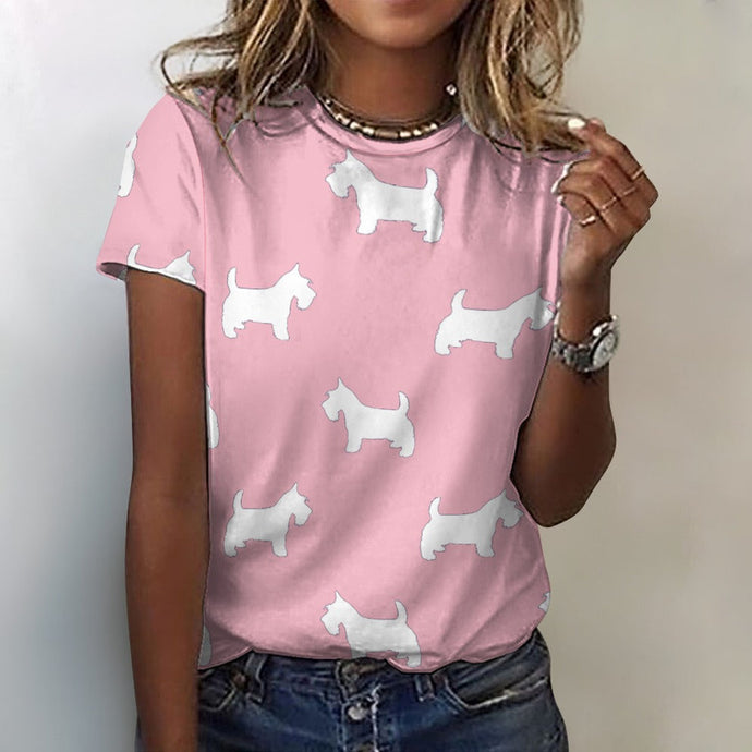 Simple Westie Love All Over Print Women's Cotton T-Shirt - 4 Colors-Apparel-Apparel, Shirt, T Shirt, West Highland Terrier-2XS-Pink-1