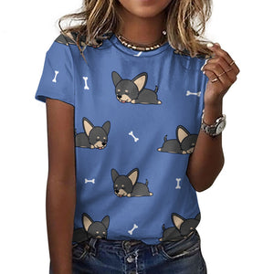 Sleeping Black and Tan Chihuahua All Over Print Women's Cotton T-Shirt-11