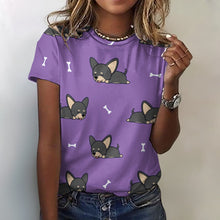 Load image into Gallery viewer, Sleeping Black and Tan Chihuahua All Over Print Women&#39;s Cotton T-Shirt-2XS-MediumPurple-4