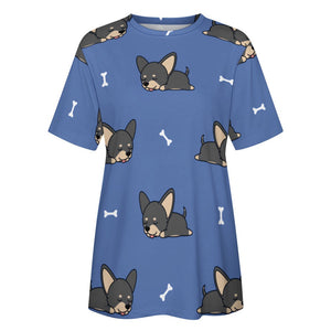 Sleeping Black and Tan Chihuahua All Over Print Women's Cotton T-Shirt-9