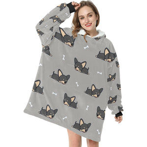 Sleeping Black and Tan Chihuahua Blanket Hoodie for Women-Apparel-Apparel, Blankets-12