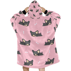 Sleeping Black and Tan Chihuahua Blanket Hoodie for Women-Apparel-Apparel, Blankets-4